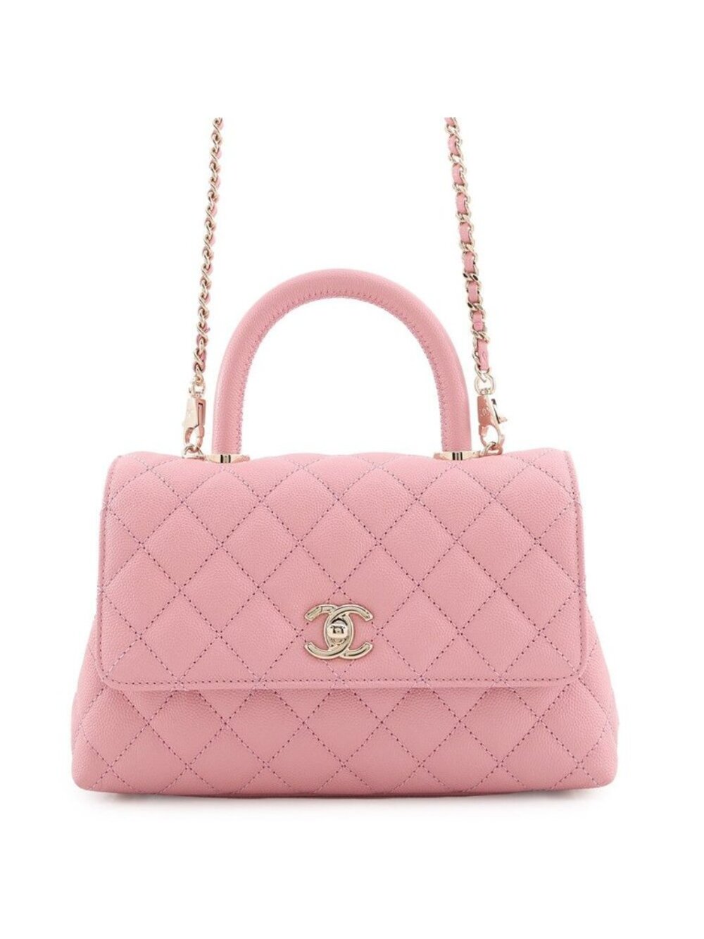 Chanel Quilted CC Logo Coco Handle Caviar Leather 2-Way Shoulder Bag
